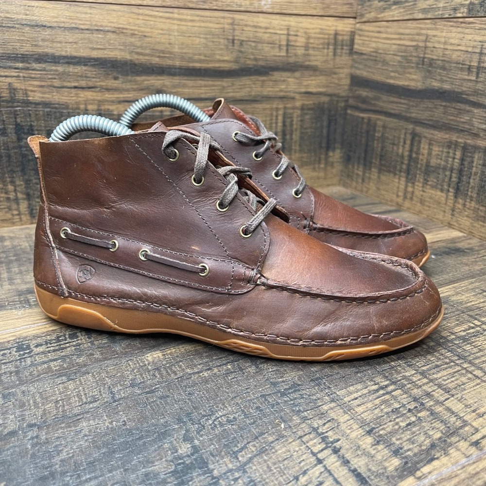 Ariat‎ Holbrook Leather Chukka Boots Shoes Kids Boys Size 2.5 Brown Moc Toe